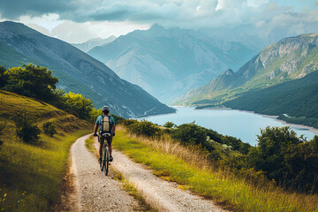 Fototapeta premium Mountain Biking Adventure Through Scenic Landscape