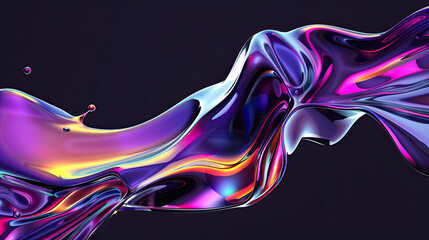 Obraz premium Splashing 3D Chrome Neon Fluid Form, Liquid Metallic Shape, Isolated on Black