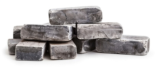 Stack of gray bricks isolated on white background 