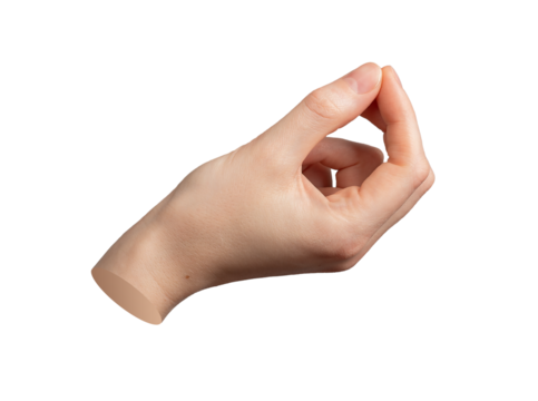 Hand gesture, finger pinch, thumb catch white background. Squeeze, clip, grasp, take. Tip curled, Italian, what sign. Body symbol, isolated action., transparent PNG cutout