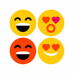 A group of four happy faces with heartshaped eyes
