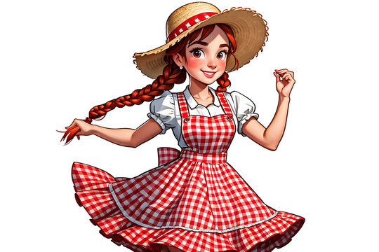 Menina ruiva caipira com chap&eacute;u de palha festa junina  country