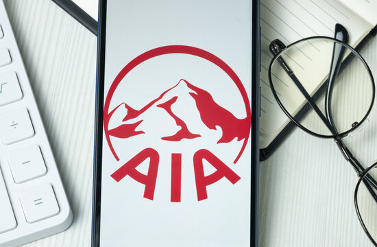 New York, USA - 21 June 2024: AIA Group Logo on Phone Screen, Company Icon