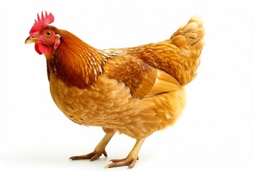 Fototapeta premium A chicken is standing on a white background.