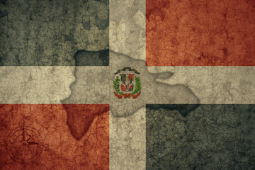map and flag of dominican republic on a old vintage crack paper background .