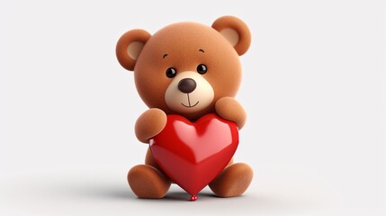 Fototapeta premium Cute teddy bear holding a heart, looking affectionate.