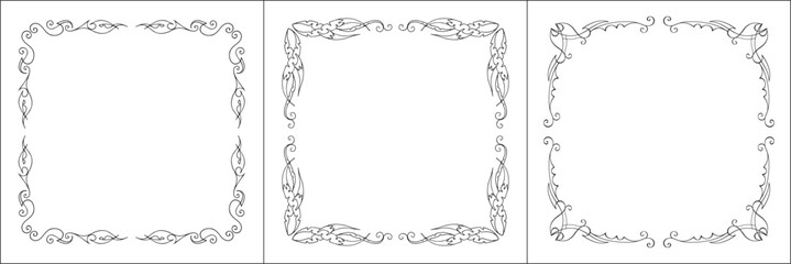 Set of three vector frames. Elegant black and white monochrome ornamental border for greeting cards, banners, invitations. Vector frame for all sizes and formats. Isolated vector illustration.	
