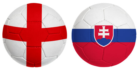 England vs. Slovakia footballs, team flag isolated on white