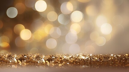 Decorative golden glitters with blurred bokeh effect, creating a festive atmosphere for Christmas or New Year banners.