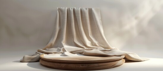 Background for assembling the product: Circular wooden base with draped cloth.