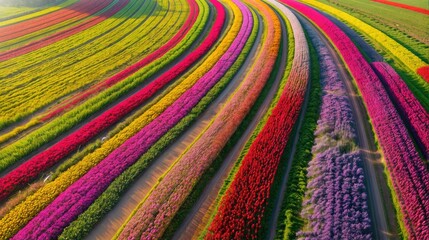 Aerial photo of a blooming flowers. AI generated.