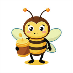 Cartoon little bee holding honey jar vector