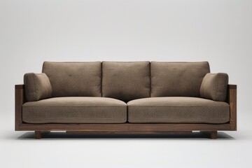 Fototapeta premium A brown couch sits on top of a white floor, ideal for home decor and interior design inspiration