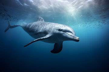 Naklejka premium Underwater Serenity: Capturing the Majestic and Graceful Movement of a Dolphin in its Natural Habitat