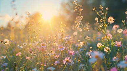 Obraz premium Scenic summer meadow adorned with wildflowers