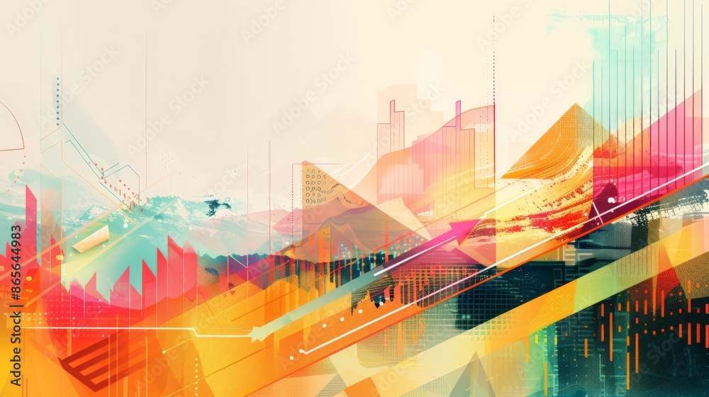 Poster abstract business graph with vibrant colors representing financial growth and market analysis. perfe
