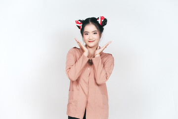 Indonesian female high school student in PRAMUKA uniform 