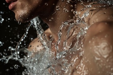 Fototapeta premium Close Up of Mans Face Being Splashed With Water