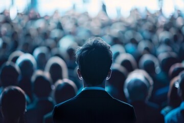 Fototapeta premium Man in suit facing audience blur focus concept