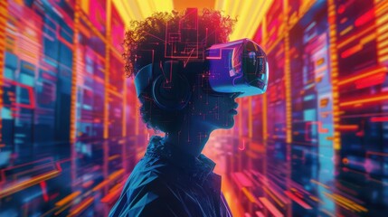 User experiencing mixed reality through a VR headset capturing immersive AR experiences