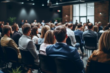 Business conference audience attending seminar with people seated concept