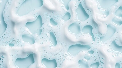 Abstract texture of white foam and aqua blue water, creating a tranquil spa ambiance. Gentle waves and soft bubbles evoke relaxation and wellness