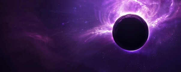 Eclipse in outer space with purple nebula background, cosmic phenomenon concept