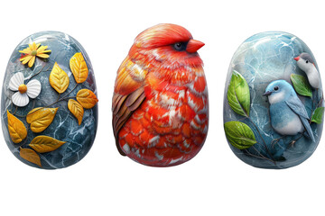 A Set Of Colorful Birds On A White Background.