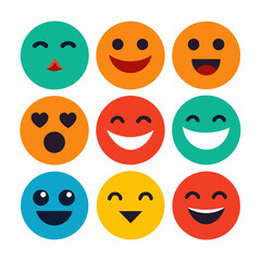 Colorful smiley faces with various expressions on white background