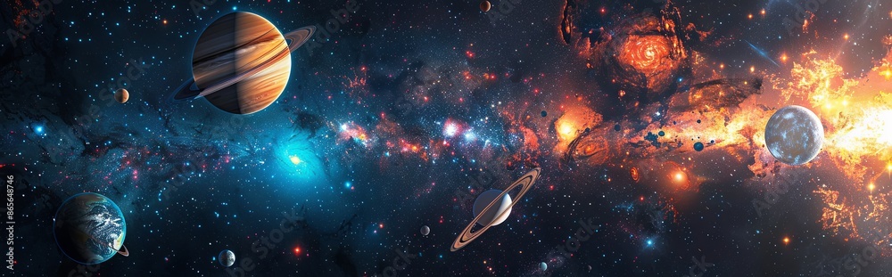 Poster cosmic parade of planets in a mystical universe
