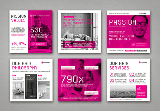 Social Media Templates for odern Agency of Freelancer in Black and White with Pink Elements