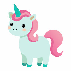 Fototapeta premium A cute unicorn with a pink mane and tail on white background