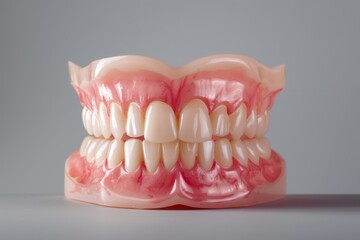 Obraz premium Dental hygiene model in studio for teeth whitening with dentist on gray background