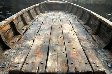 Obraz premium Wooden deck of a sailing ship, showcasing intricate craftsmanship and maritime heritage, capturing the essence of historical sea voyages