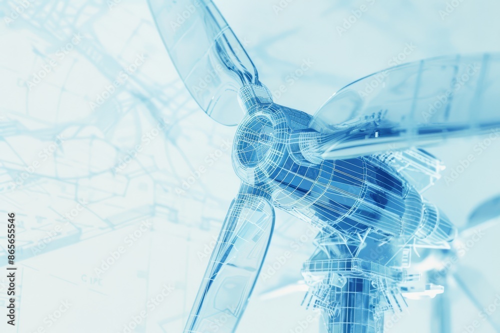 Poster blueprint design of wind turbines showcasing renewable energy technology and engineering innovation 