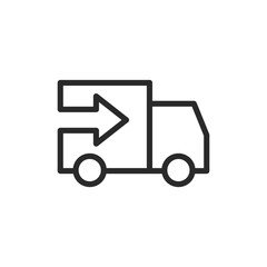 Logistics, delivery. Truck with forward arrow, linear style icon. Editable stroke width