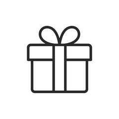 Gift in gift box, linear style icon. Editable stroke width
