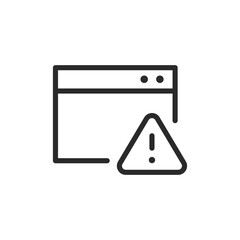 Browser with warning, linear style icon. an online or web-based alert. Editable stroke width.