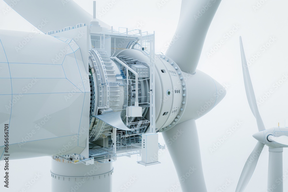 Poster Detailed view of a modern turbine engine, showcasing advanced mechanical engineering and precision technology in industrial power generation systems