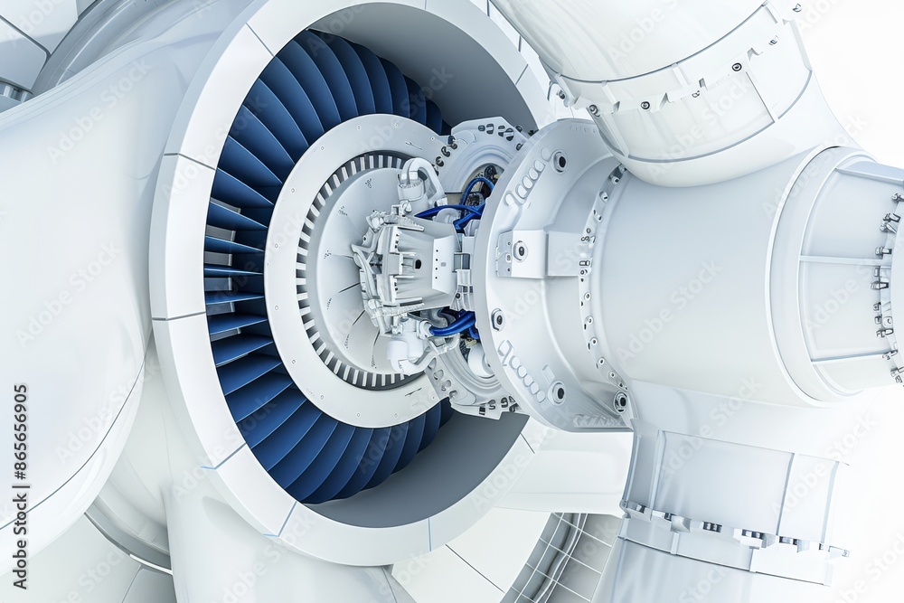 Aufkleber close-up of a modern turbine engine, showcasing advanced mechanical engineering and precision techno