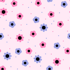 Retro seamless pattern with flowers. Vector background. Trendy texture in style 60s, 70s.