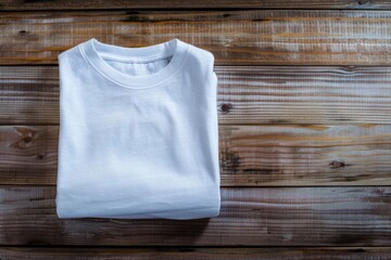 A white t-shirt hanging on a wooden wall, perfect for interior or exterior use