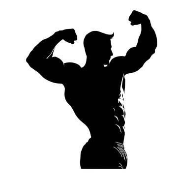 recommend clip art: A bodybuilder flexing muscles in silhouette, showcasing a strong, muscular physique. The pose highlights defined muscles, strength, and dedication to fitness and bodybuilding.