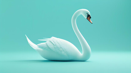 This is a beautiful image of a swan. The swan is white and elegant, and it is standing on a blue background.