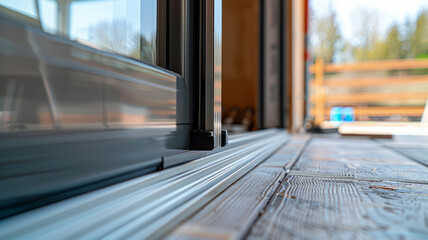 Close-up of a modern sliding glass door, partially open.
