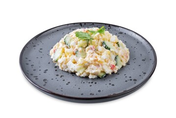 Japanese potato salad in a plate on a white isolated background