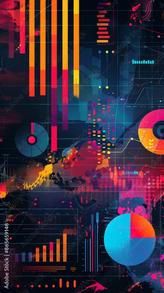 Leinwandbilder futuristic business infographic with abstract graphs and vibrant colors on a dark theme. great for d