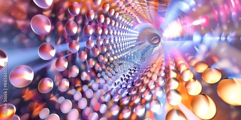 Poster Abstract futuristic tunnel with glowing data points, representing modern technology, digital connection, and sci-fi inspired innovation in a vibrant design