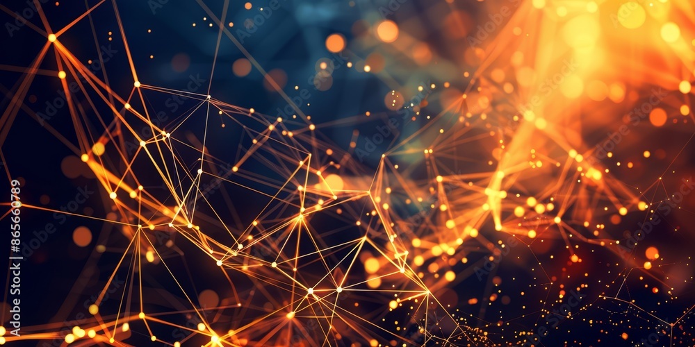Poster Abstract glowing network of interconnected lines, representing futuristic technology, digital innovation, and dynamic data flow in a modern tech environment