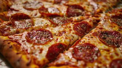 A close-up view of a pepperoni pizza sizzling on a pan, perfect for food and culinary use